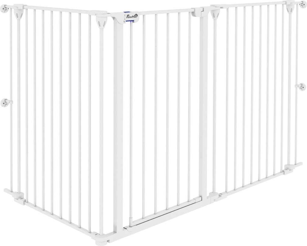 PawHut Acél Kutyaelzáró 206x90 cm Pet Gate Összecsukható 3 Panel Kettős Zárral és Segéd Zárási Funkcióval Ajtóra, Folyosóra, Lépcsőházba - Fehér | Aos