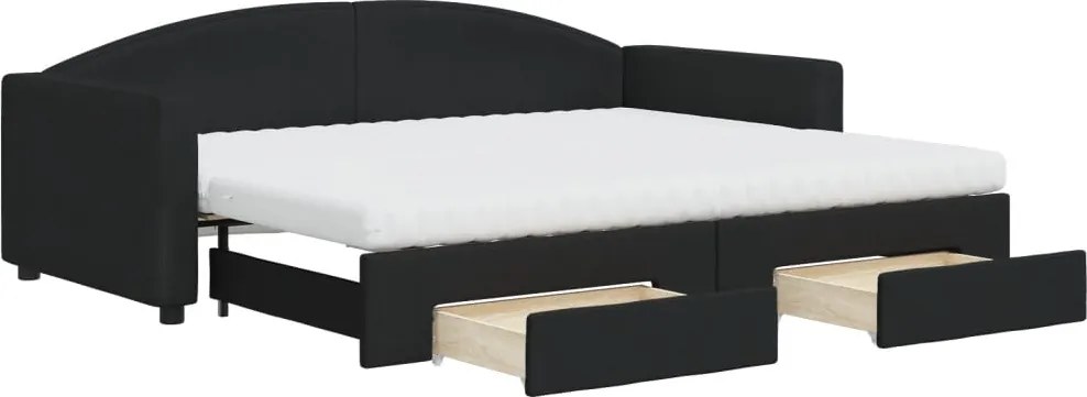 vidaXL fekete kihúzható szövet heverő fiókokkal 90 x 200 cm