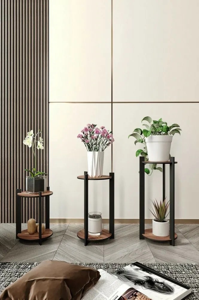 Virágállvány Flower Desk Round - Walnut