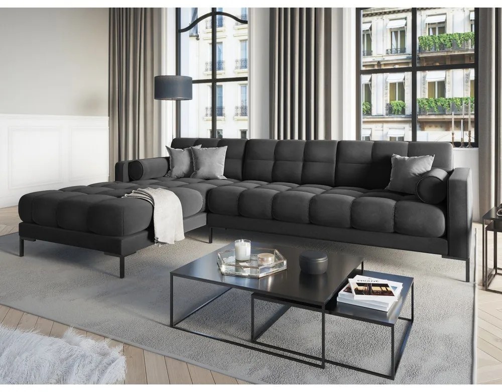 Bali sötétszürke bársony sarokkanapé, bal oldali - Cosmopolitan Design