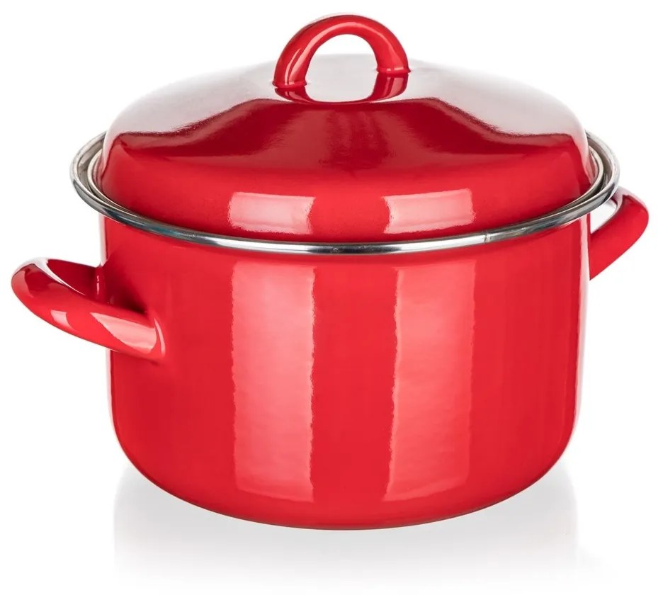Banquet Milton zománcozott edény fedővel piros, 20 cm, 3,4 l, 20 cm