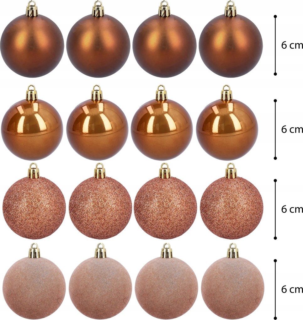 Karácsonyfadísz szett barna réz 6 cm 16 db törhetetlen