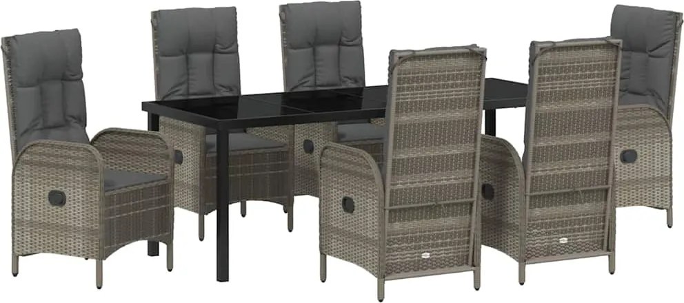 vidaXL Kert étkező szett párnával 7 pcs Szürke polirattan