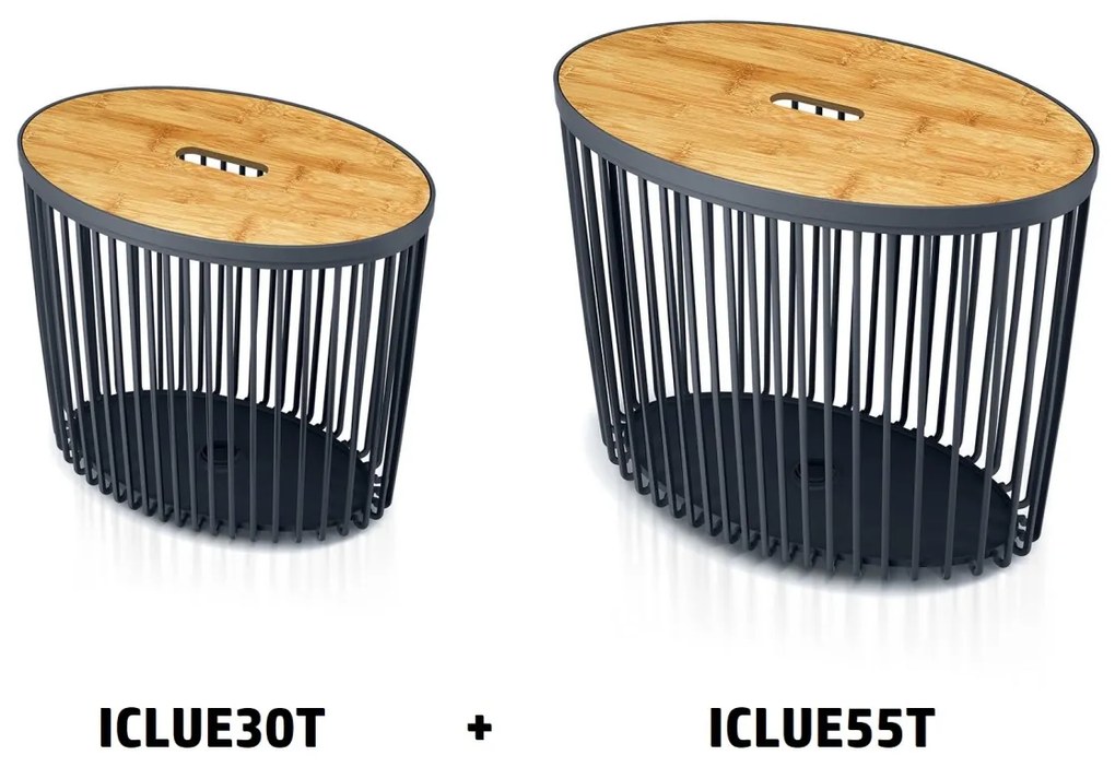 PROSPERPLAST 2 db univerzális ovális kosárkészlet bambuszfedéllel CLUBO 30+55l antracit színben