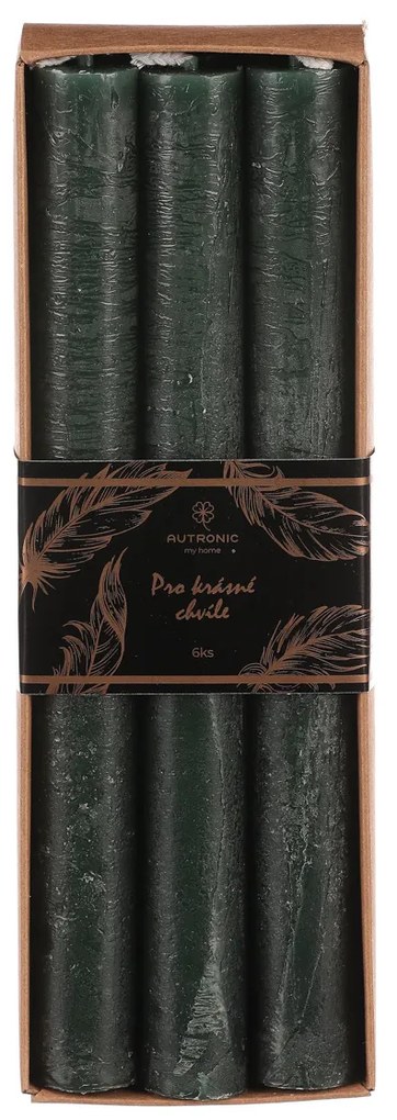 Magas gyertyák készlete sötétzöld, 6 db, paraffin, 20 cm-es