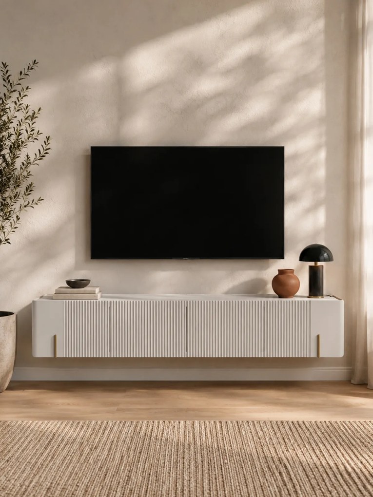 Malmi fali TV szekrény 200 cm - kasmír / crema bianca / arany