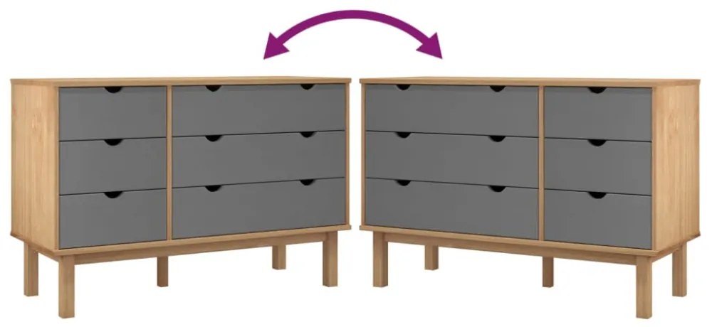 OTTA barna-szürke tömör fenyőfa éjjeliszekrény 111x43x73,5 cm