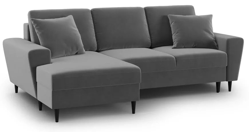 Világosszürke bársony kinyitható tárolóhelyes sarokkanapé (bal oldali-heverő résszel) Kyoto – Cosmopolitan Design