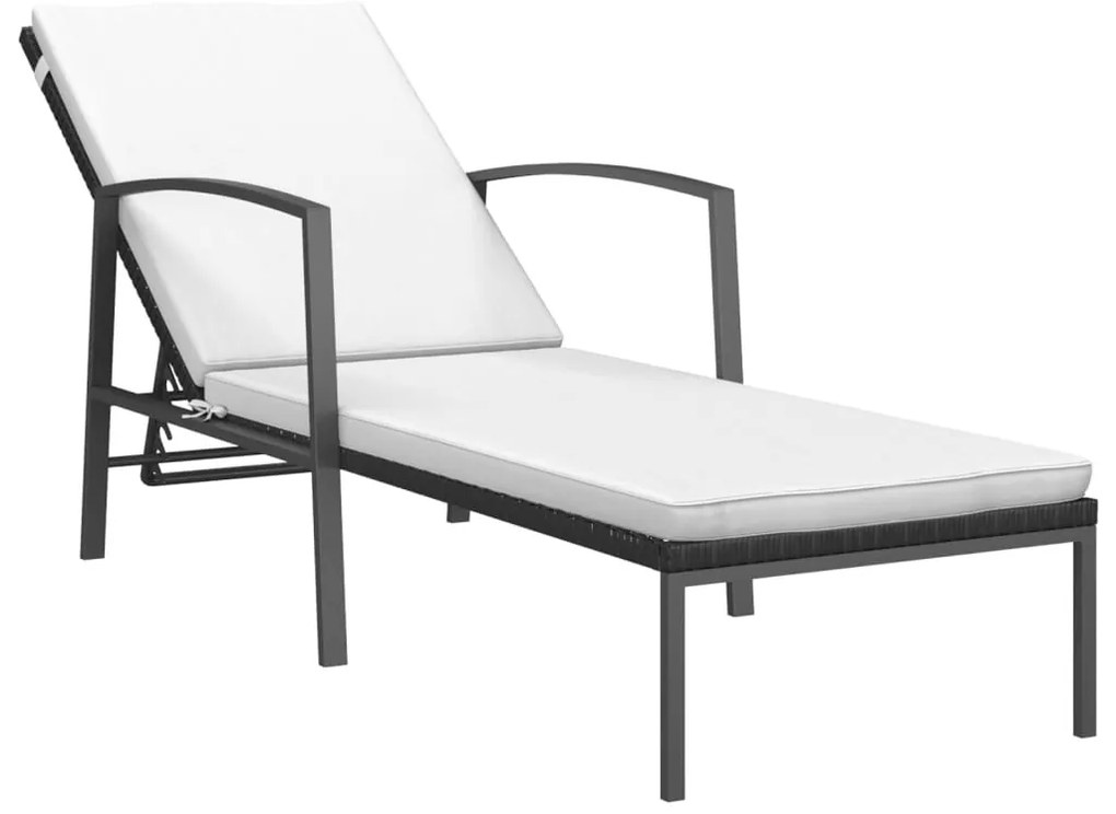 Fekete polyrattan kerti napozóágy párnával