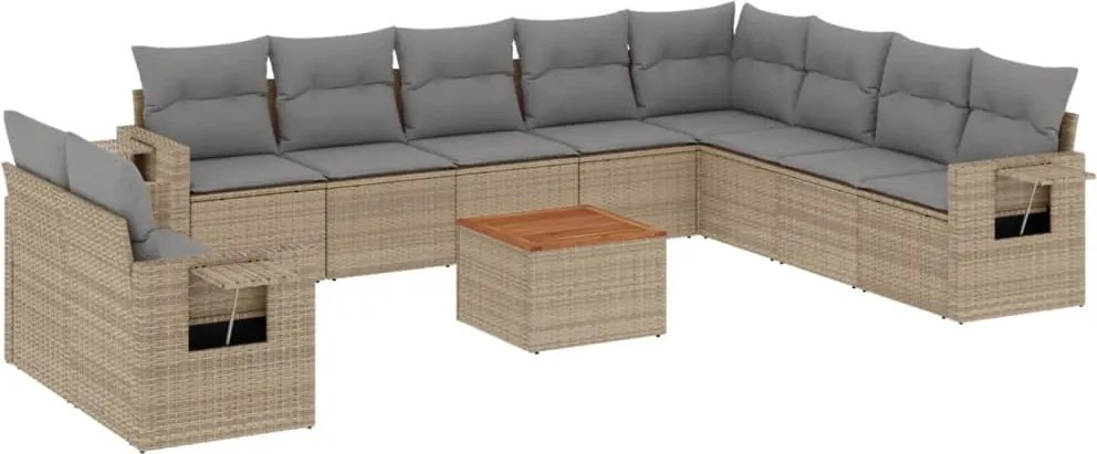vidaXL 11 részes bézs polyrattan kerti ülőgarnitúra párnákkal
