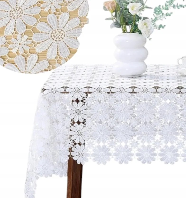 Abrosz szögletes Fehér gipiur Boho 85x85 csipkés virág