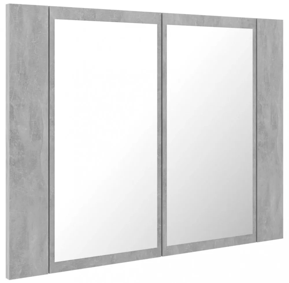 betonszürke akril LED-es tükrös fürdőszobaszekrény 60x12x45 cm