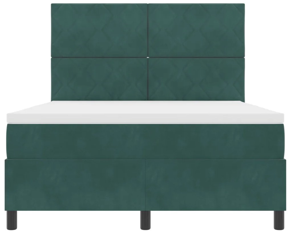 Boxspring Ágy Mattal & LED Sötét Zöld 140x200 cm Bársony