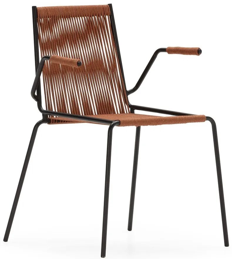 Terrakotta színű fém karfás-rakásolható étkezőszék szett 2 db-os Emily – Marckeric