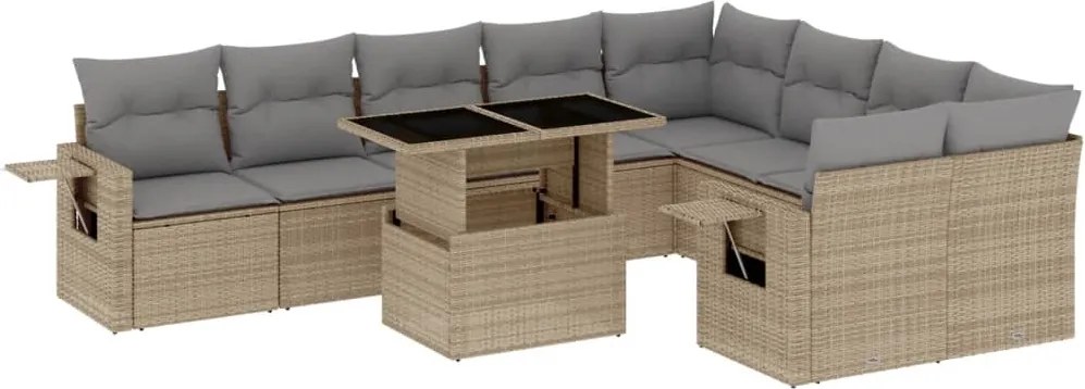 vidaXL 10 részes bézs polyrattan kerti ülőgarnitúra párnával