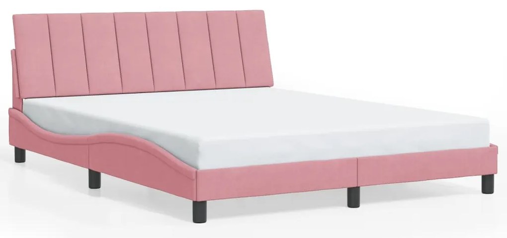 rózsaszín bársony ágykeret LED-ekkel matrac nélkül Hanko 160 x 200 cm