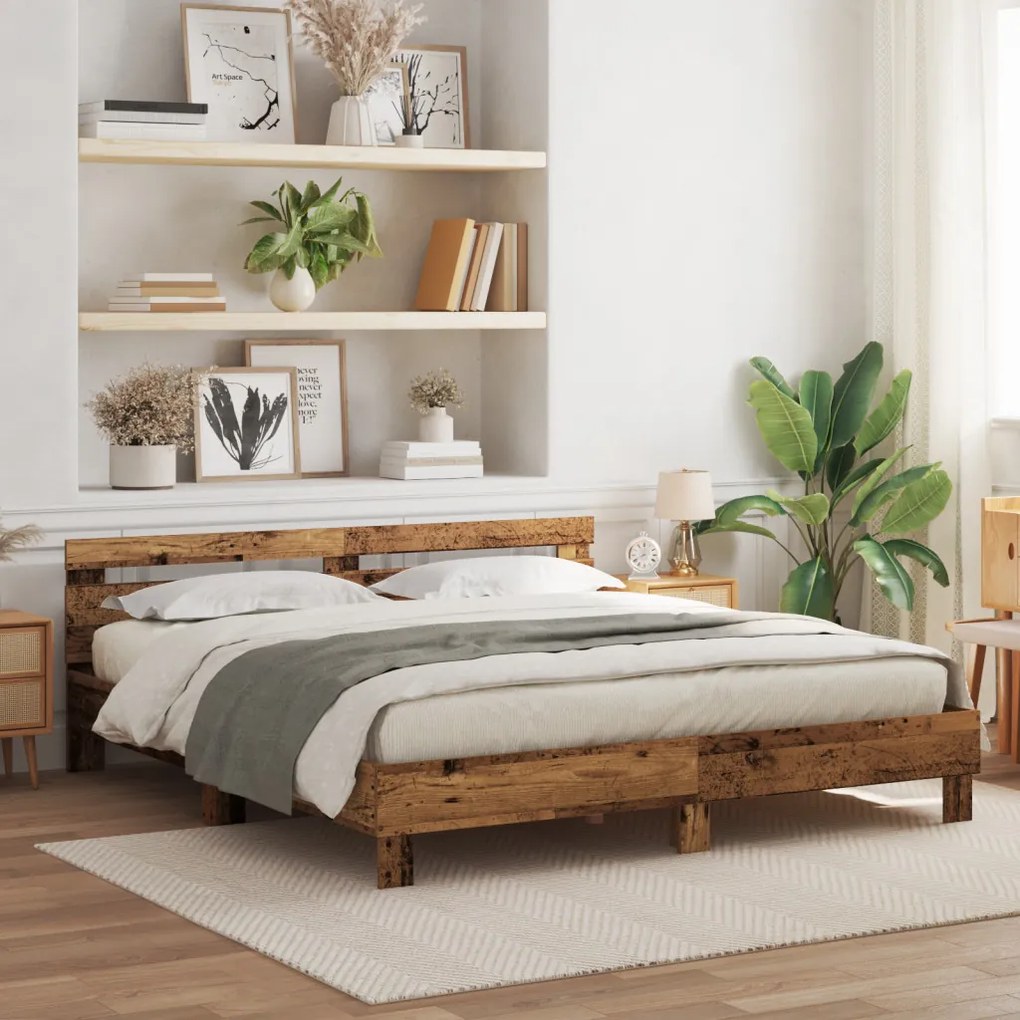 Ágykeret Rusztikus régi fa Tömör újrahasznosított fa 200 x 200 cm