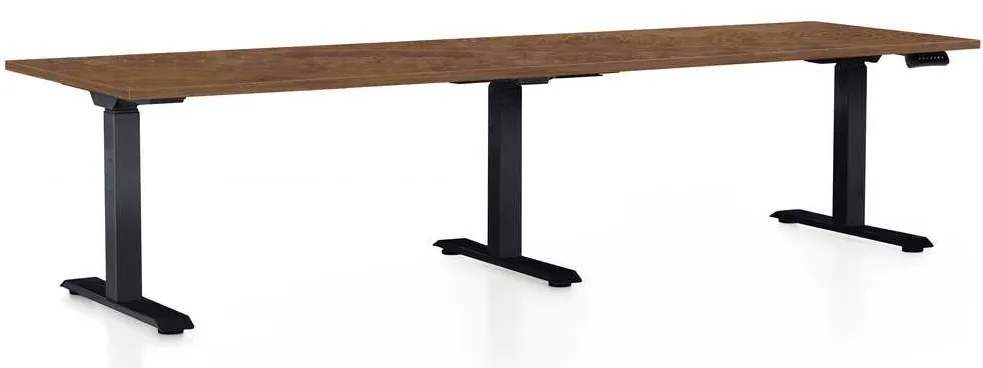 OfficeTech Long állítható magasságú asztal, 260 x 80 cm, fekete alap, silverjack tölgy