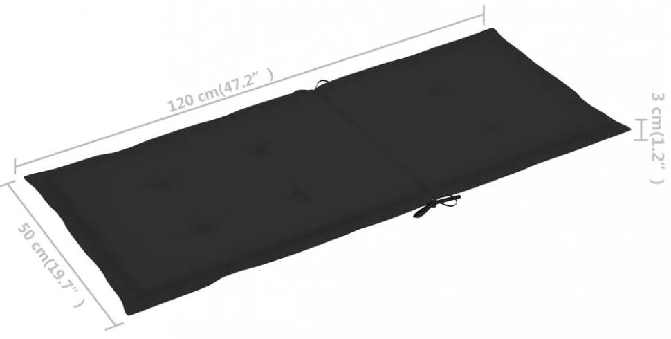 6 db fekete szövet kerti magas háttámlájú székpárna 120x50x3 cm