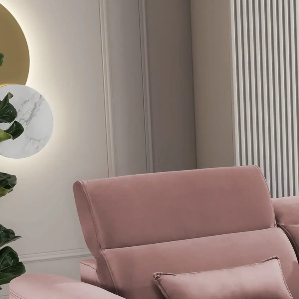 Rózsaszín bársony kinyitható-tárolóhelyes sarokkanapé (jobb oldali-heverő résszel) Foble – ELTAP