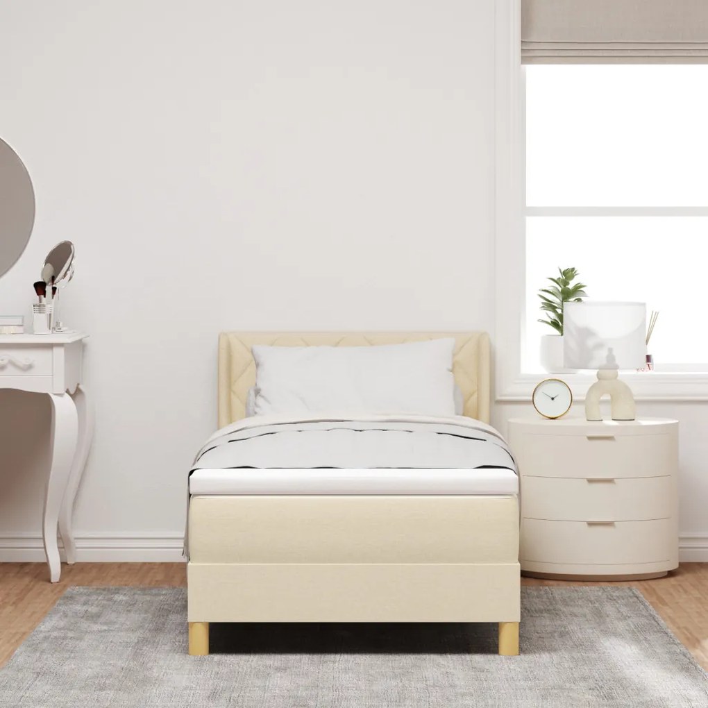Boxspring Ágy Matrac Kosár Krém 90 x 200 cm, Szövet.