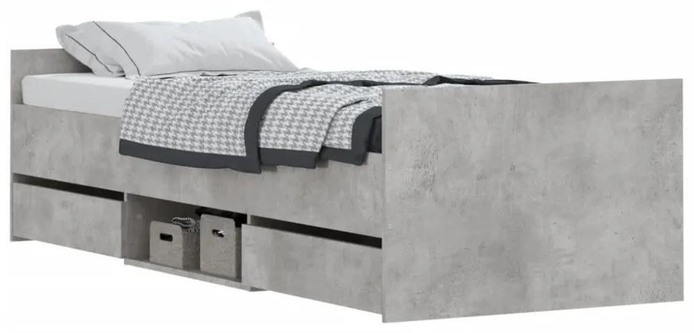 betonszürke ágykeret fej- és lábtámlával 75 x 190 cm