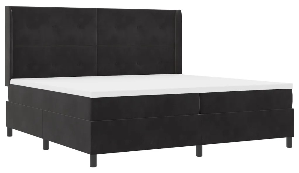 Boxspring Ágy Matrac és LED Fekete 200x200 cm Bársony