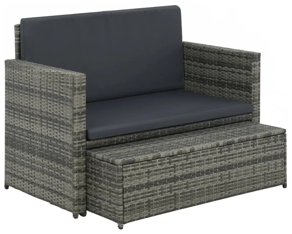 2-részes szürke polyrattan kerti bútorszett párnákkal