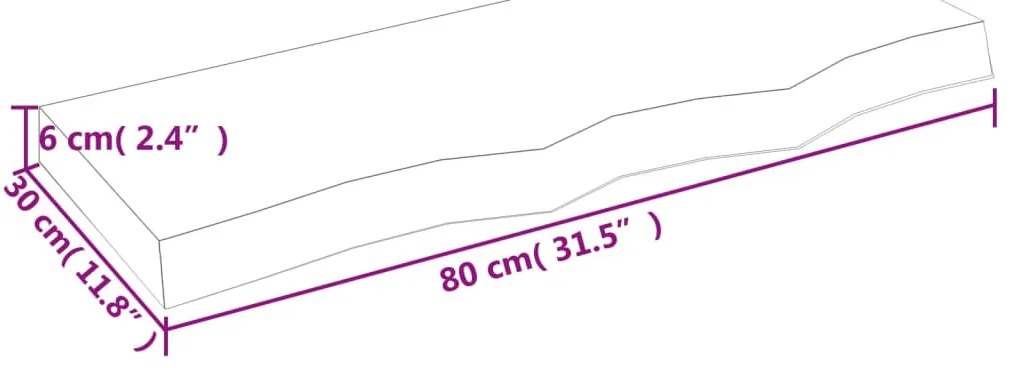kezeletlen tömör fa fürdőszobai pult 80x30x(2-6) cm