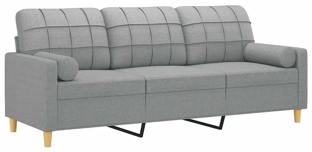 vidaXL 3 személyes világosszürke szövet kanapé díszpárnákkal 180 cm