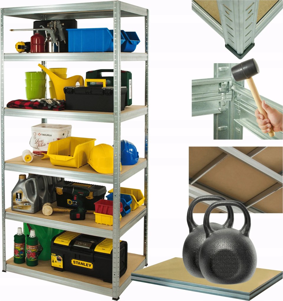 Tárolószekrény fém állvány horganyzott Helios 196x110x35cm 6Px275kg Erős