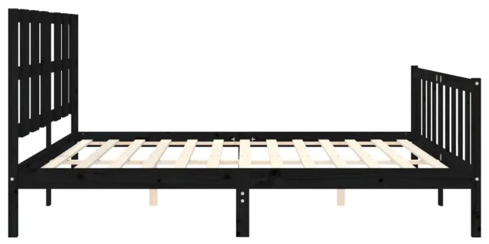 fekete tömör fa ágykeret fejtámlával 200 x 200 cm