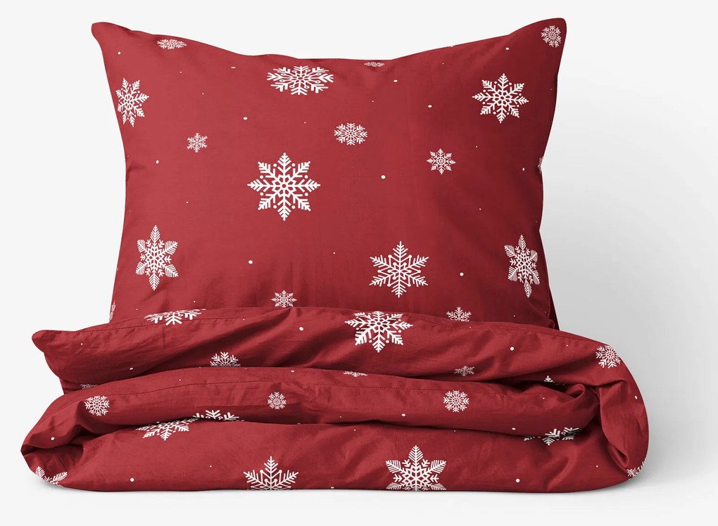 Goldea pamut ágyneműhuzat - hópelyhek piros alapon 140 x 200 és 70 x 90 cm