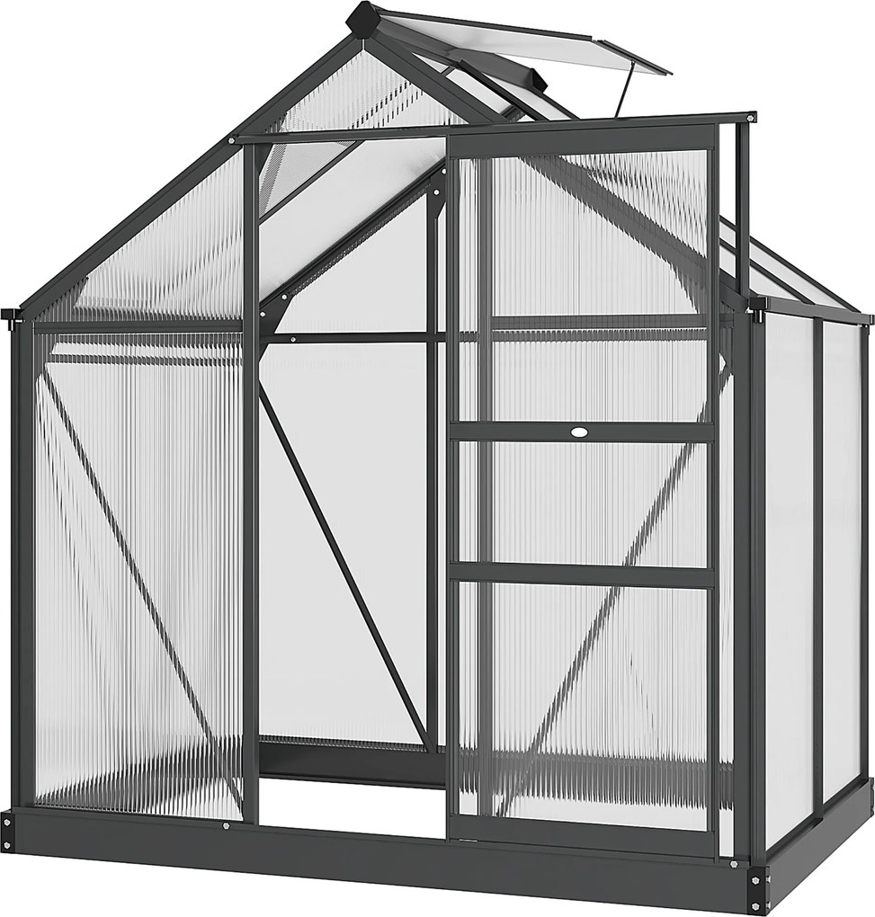 Outsunny Polikarbonát Üvegház Bejárható Kerti Üvegház Alumínium Kerti Üvegház Készlet Kültéri Növény Üvegház Tolóajtó Tetőablak Szellőző Eresz Megerős
