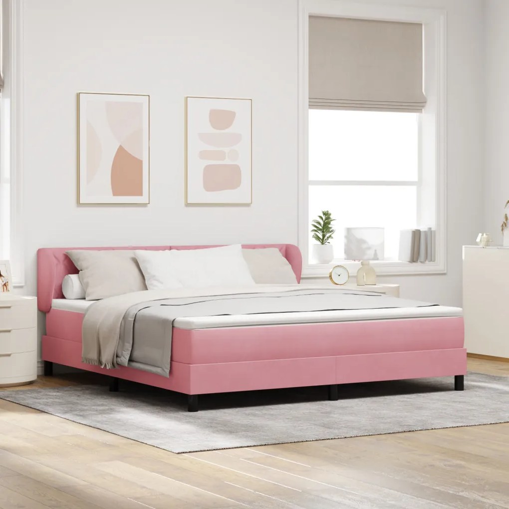Boxspring Ágy Matrac Áttetsző Rózsaszín 180x200 cm Bársonyos