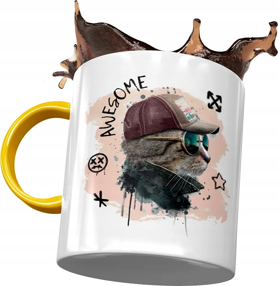 Sárga Bögre Cicával Cuki Ajándék Nyomtatott Fotóval