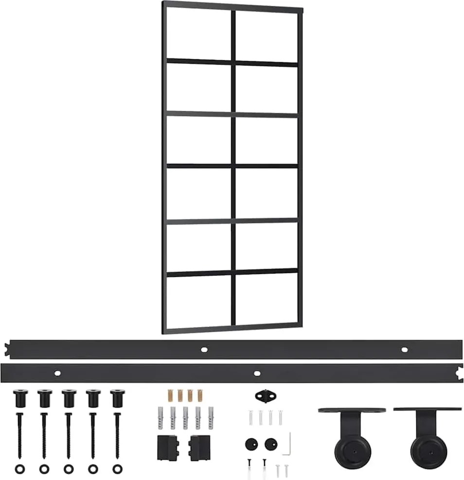 vidaXL ESG üveg és alumínium tolóajtó fémszerelvény-szettel 90x205 cm