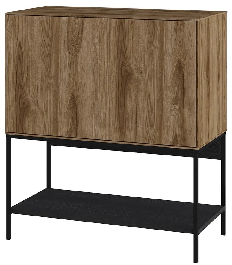 Fekete-natúr színű szekrény tölgyfa dekorral 80x90x40 cm Amira – Marckeric