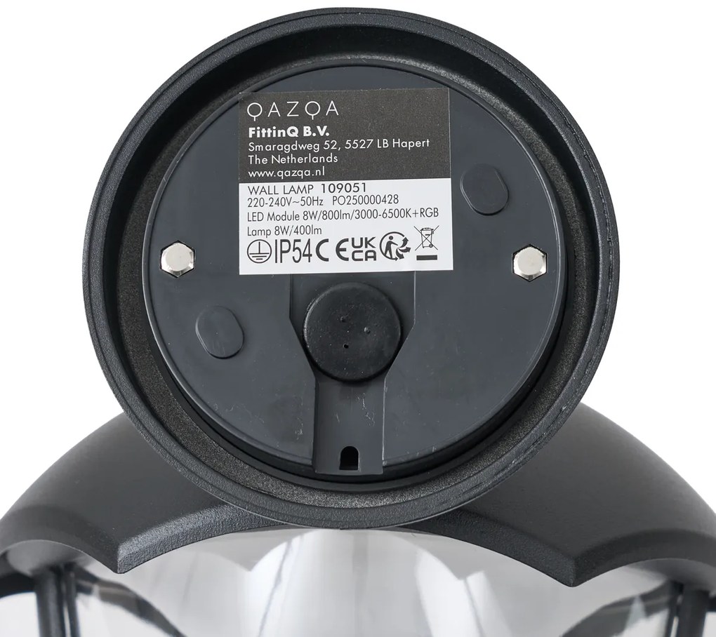 Okos kültéri fali lámpa fekete, átlátszó üveggel, LED-del, IP54 - Classica