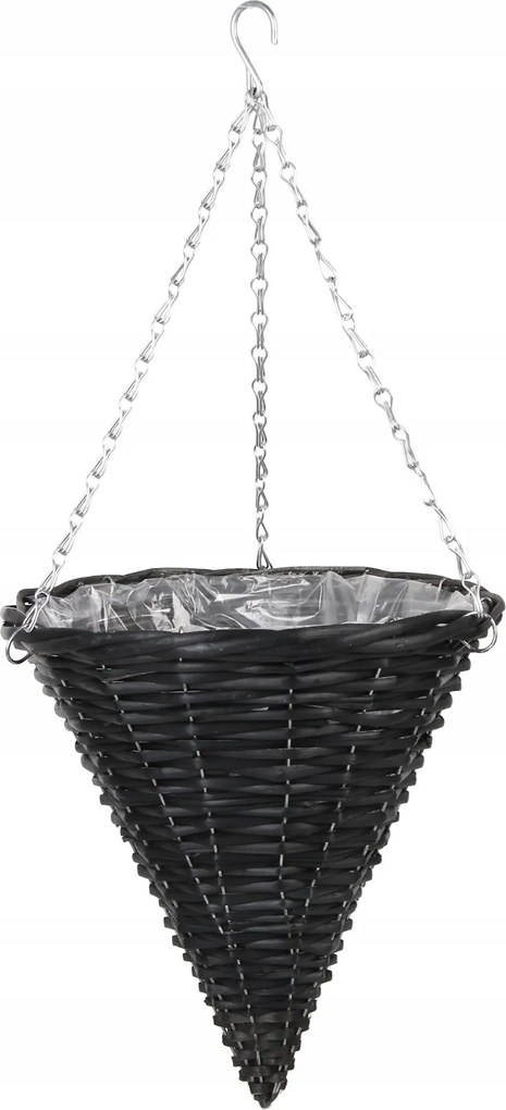 Függő virágkosár fonott kúp Fekete 28x28x32/68 cm YDL-180364.C