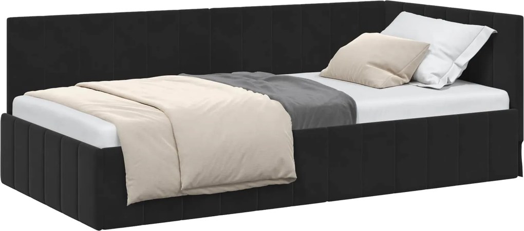 vidaXL Sarokágy keret fejtámlával Fekete 90 cm x 190 cm Bársony