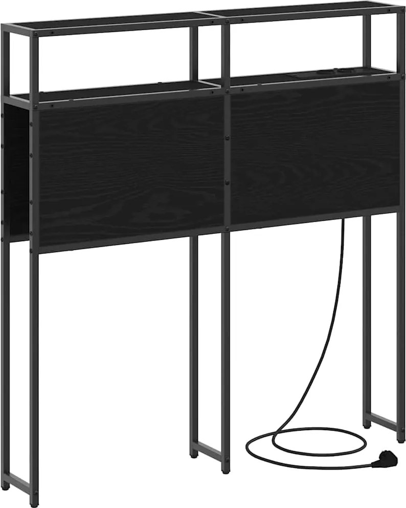 vidaXL Tároló fejtámla polcokkal fejtámlával Musta tammi 80 cm Faanyag