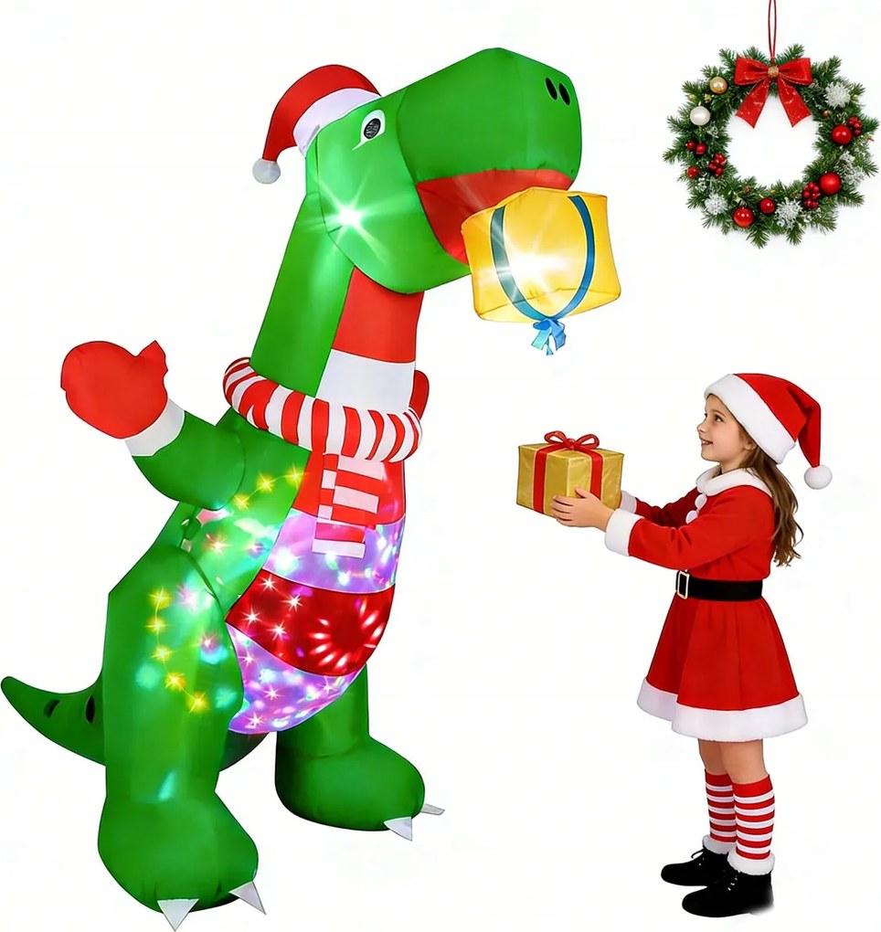 Dinoszaurusz Felfújható Led Megvilágított 240cm Dekoráció Karácsonyi Dekoráció XXL