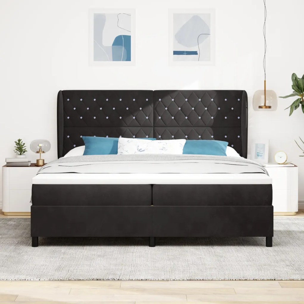 Boxspring Ágy Matrac Kárpit Fekete 200x200 cm