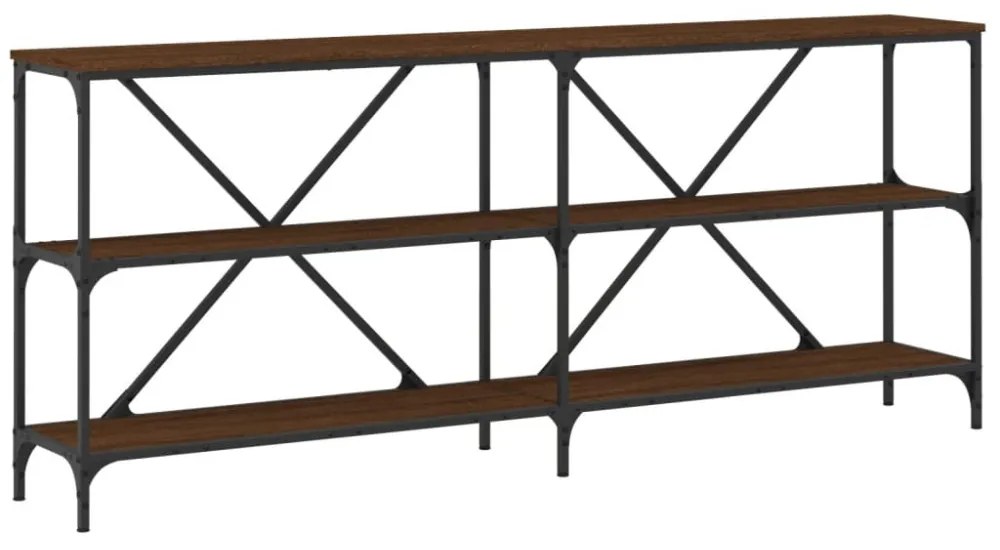 barna tölgyszínű szerelt fa és vas konzolasztal 180x30x75 cm