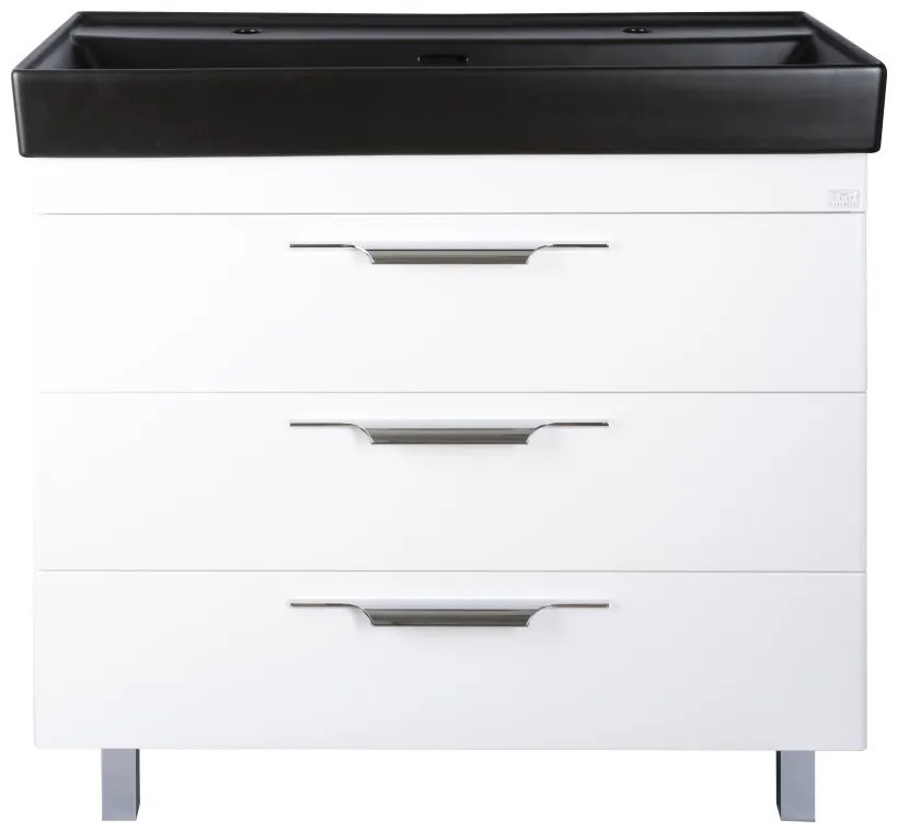 TMP TRIO 100D álló fürdőszobabútor - CeraStyle SHARP FEKETE DUPLA csaplyukas mosdóval - 100 x 48 cm