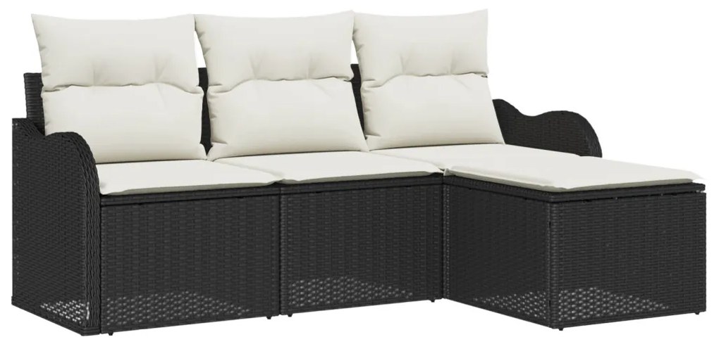 4 darabos kertiszófa szett párnákkal Fekete poli rattan, 2 üléses kertiszófa párnákkal Fekete poli rattan