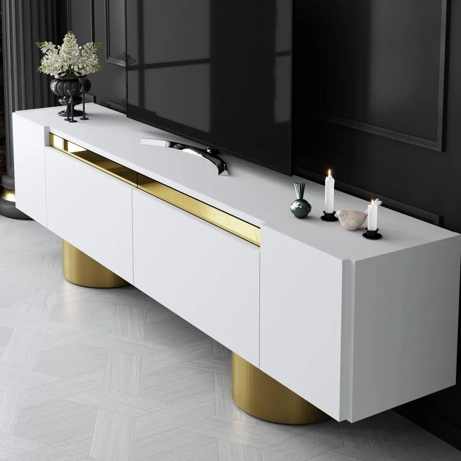 TV szekrény Bohem - White, Gold