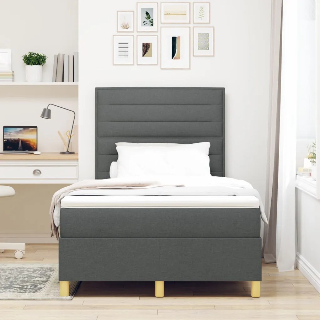Box Spring Ágy Matraccal Sötétszürke 120x200 cm Szövet