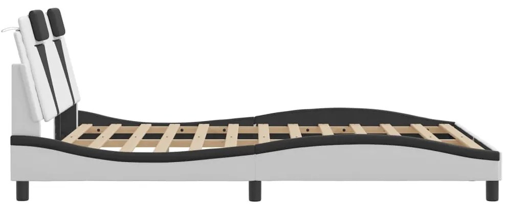 fehér és fekete műbőr ágykeret fejtámlával 140 x 200 cm
